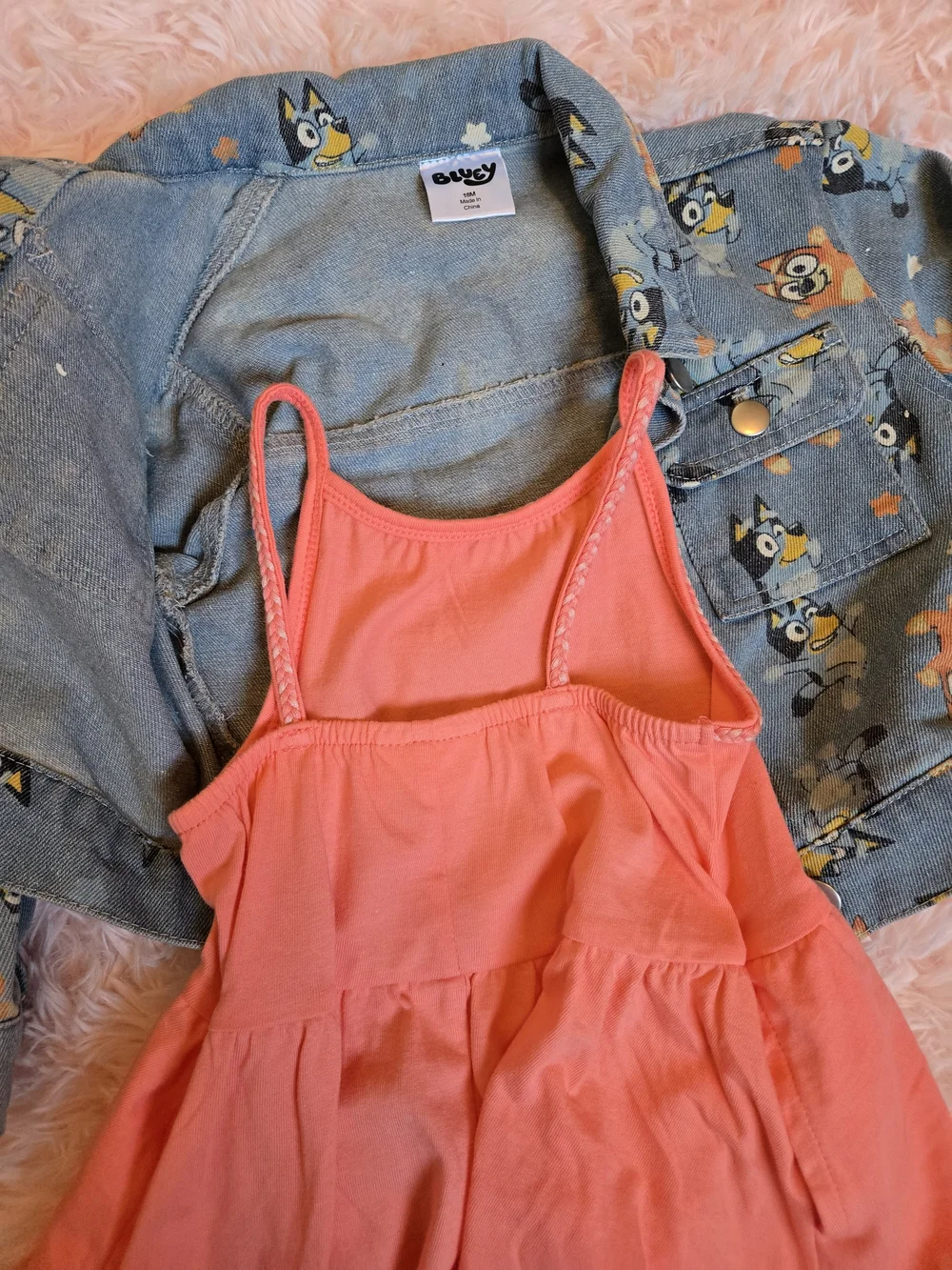 Lucy Blue Denim Jacket with Coral Dress Set